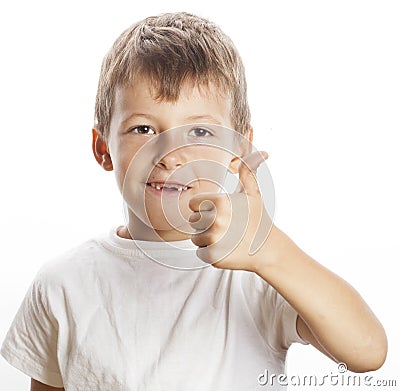 Young little boy isolated thumbs up on white Stock Photo