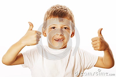 Young little boy isolated thumbs up on white Stock Photo