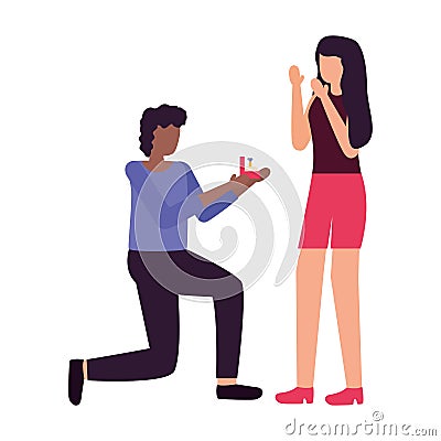 young lovers couple proposing marriage Cartoon Illustration