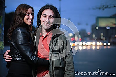 Young loving couple in a city Stock Photo