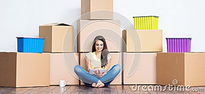 Young loving couple moving to a new house. Home and family concept. Stock Photo