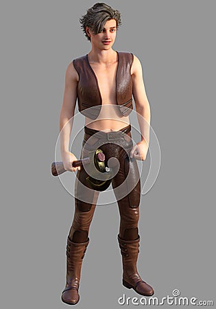 Young LumberJack with Axe 3D Render Stock Photo
