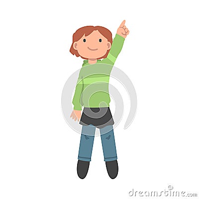 Young Lying Woman Pointing Up View from Above Vector Illustration Vector Illustration