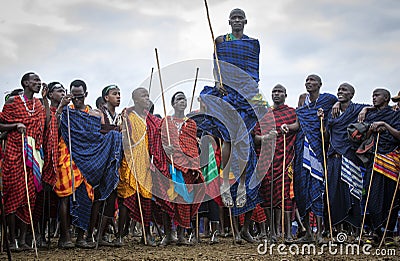 Young maasai warrior jumping Editorial Stock Photo