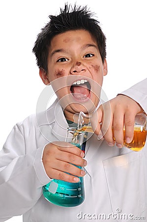 Young Mad Scientist Mixing Chemicals Stock Photo