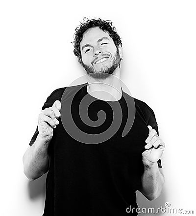 Young Male Adult Showing T-Shirt Stock Photo