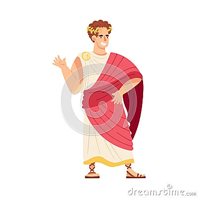 Young Male as Roman Emperor in Long Dress Wearing Crown Vector Illustration Vector Illustration