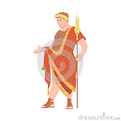 Young Male as Roman Emperor in Long Dress Wearing Laurel Wreath Vector Illustration Vector Illustration