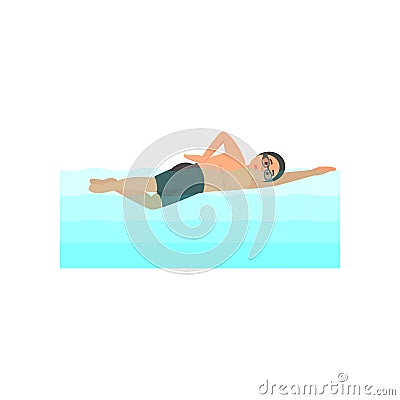 Young male athlete swimming in pool. Professional swimmer. Olympic water sport. Colorful flat vector design Vector Illustration