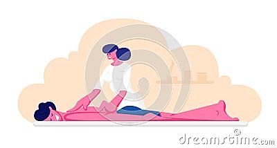 Young Male Character Lying on Table Receiving Relaxation Back Massage in Spa Center. Man Patient Get Body Care and Treatment Vector Illustration