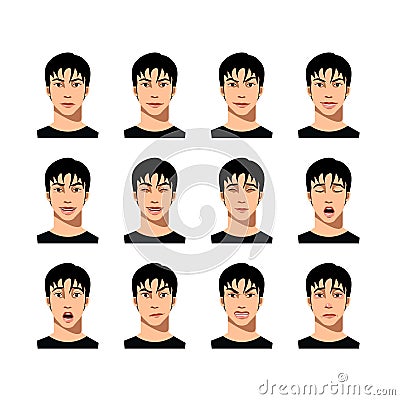 Young male face expression set Vector Illustration