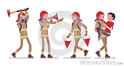 Young male firefighter at work Vector Illustration