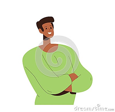 Young male person in casual clothes looking with smile and holding arms crossed on chest Vector Illustration
