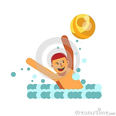 Young male person playing with ball in water Vector Illustration