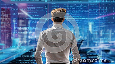 Young Male Programmer Engaged in AI Engineering LISP Stock Photo