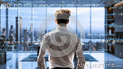 Young Male Programmer Engaged in AI Engineering LISP Stock Photo