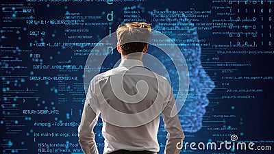 Young Male Programmer Engaged in AI Engineering LISP Stock Photo