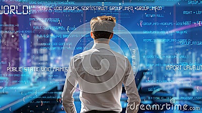 Young Male Programmer Engaged in AI Engineering LISP Stock Photo
