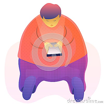 Young male, teenage boy using cellphone, phone addiction concept Vector Illustration