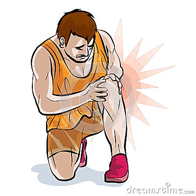 Young man athletes have pain and very hurt injured their knee from exercise Vector Illustration