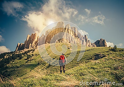 Young Man with backpack relaxing outdoor Travel Lifestyle Stock Photo