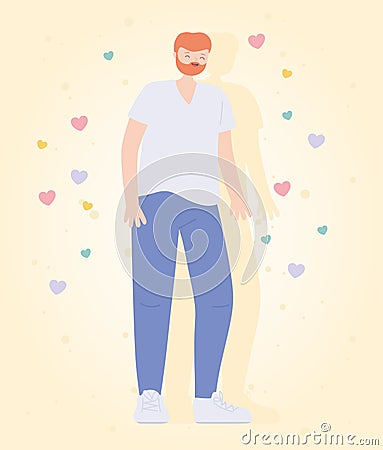 Young man bearded character cartoon standing icon design Vector Illustration