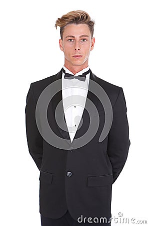 Young man in black tuxedo Stock Photo