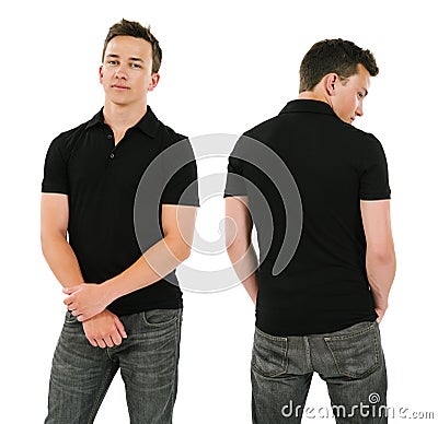 Young man with blank black polo shirt Stock Photo