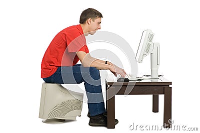 Young man bought a new computer Stock Photo