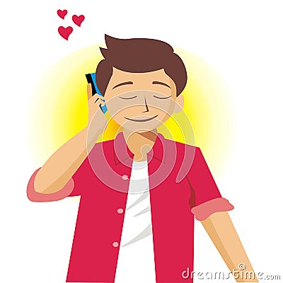 Young man is calling his lover with love-vector illustration Cartoon Illustration