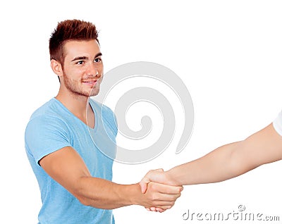 Young Man Coming to terms with a handshake Stock Photo