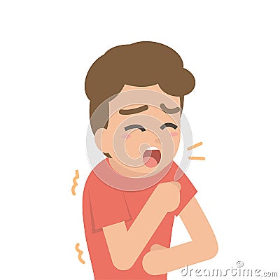 Young man coughing, sickness allergy concept, Vector flat illustration. Vector Illustration