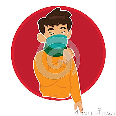 Young man coughing wear mask Vector Illustration