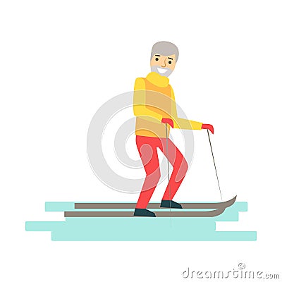 Young man cross country skiing. Winter sports colorful character vector Illustration Vector Illustration