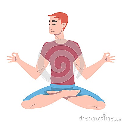 Young Man Cross-legged Sitting in Padmasana or Lotus Position Vector Illustration Vector Illustration