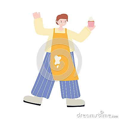 Young man with cupcake and apron character icon design Vector Illustration