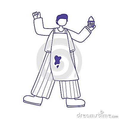 Young man with cupcake and apron character icon design Vector Illustration