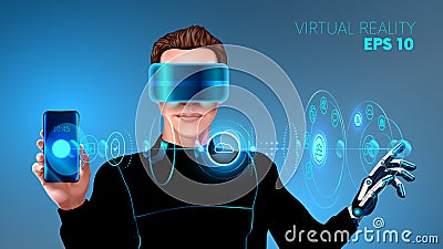 Virtual reality headset. virtual holographic interface. Vector Illustration