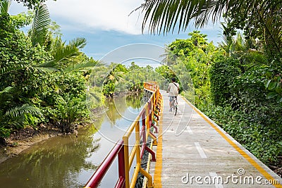 Young man cycles in Bang Krachao Bang Kachao Editorial Stock Photo