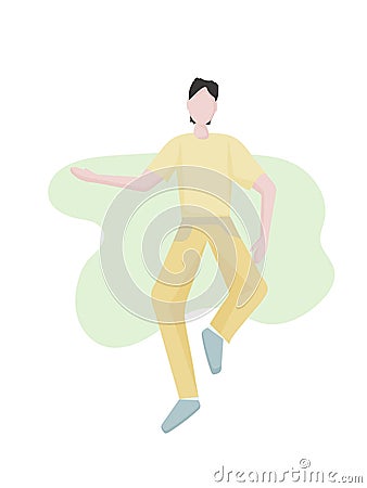 A young man dancing at a disco. Happy cheerful and carefree character. time to relax. Dance moves, activity, entertainment. Vector Illustration