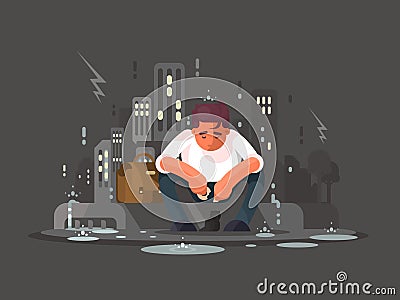 Young man in depression Vector Illustration