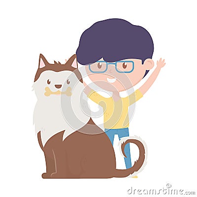 Young man with dog love adoption campaign Vector Illustration