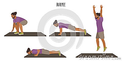 Young man doing burpee exercise Vector Illustration