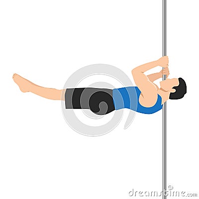 Young man doing pole dancing Vector Illustration