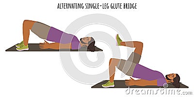 Young man doing single led glute bridge exercise Vector Illustration