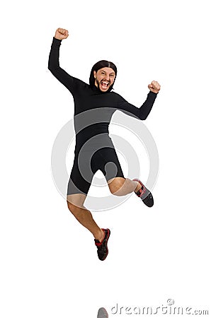 The young man doing sports isolated on the white Stock Photo