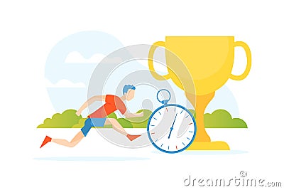 Young Man Dressed in Sportswear Taking Part in Sports Competition, Man Running in Park, Healthy Active Lifestyle Vector Vector Illustration