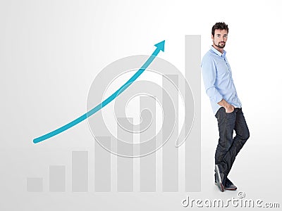 Young man endorsed on a diagram Stock Photo