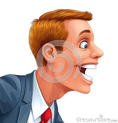 Young man excited happy smile vector head Vector Illustration