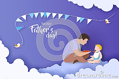 Young man Father Feeding Baby with spoon Vector Illustration